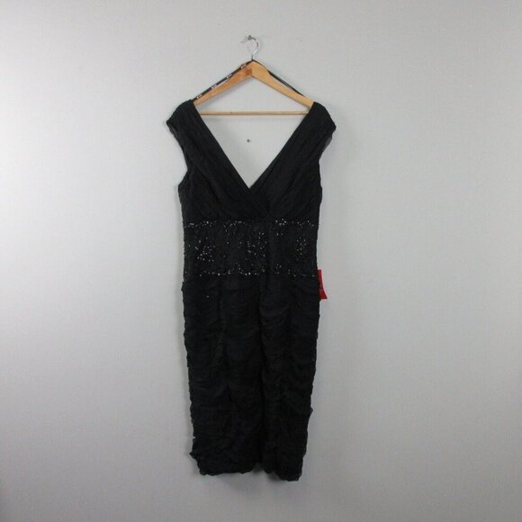 Tadashi Collection Silk Dress 16 Black Beaded Bodycon Elegant Luxury Formal 496 - Picture 1 of 12